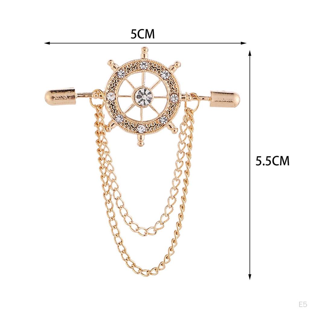 Tassel Chain Brooch ,Jewelry Accessories Hanging Alloy Badge Decor Rudder for Men