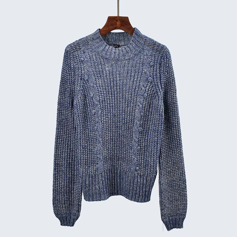 Export Single Autumn Crew Neck Knitting Sweater Silver Thread Stitching Silm Long Sleeves Fashion Style Pullover Bottoming Shirt Women's Clothing