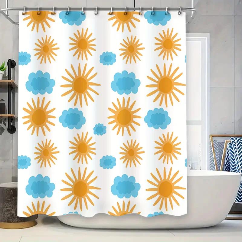 

Sunflower Shower Curtain Waterproof Fabric Bathroom Decor Orange Blue Colorful Sun Print Bath Mat Set for Home Decor in White Co W90xH180cm
