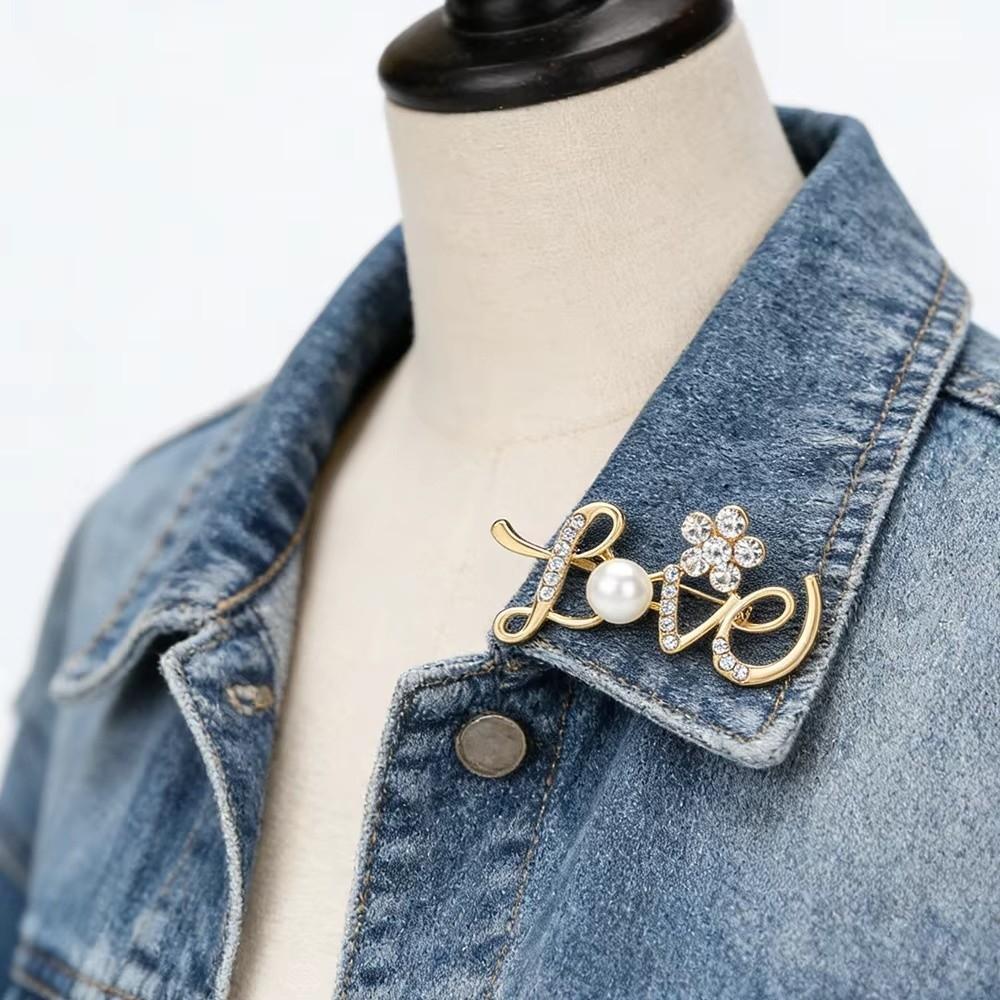 Decorative Love Letter Brooch Faux Pearl Brooch Pins Gifts Scarf Adjuster Coats Jackets Hats
