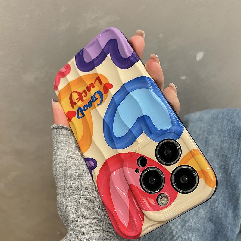 3d Wave Line Colorful Love Phone Case For Iphone 14 13 12 11 Pro Max 14 Plus Soft Silicone Imd Shockproof Back Cover Capa