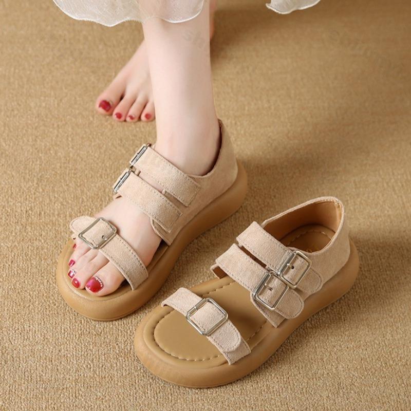 Fashion Roman Style Retro Casual Thick Soled Sandals for Women's 2025 Summer New Hollow Breathable Comfortable Shallow Mouth Beach Flats