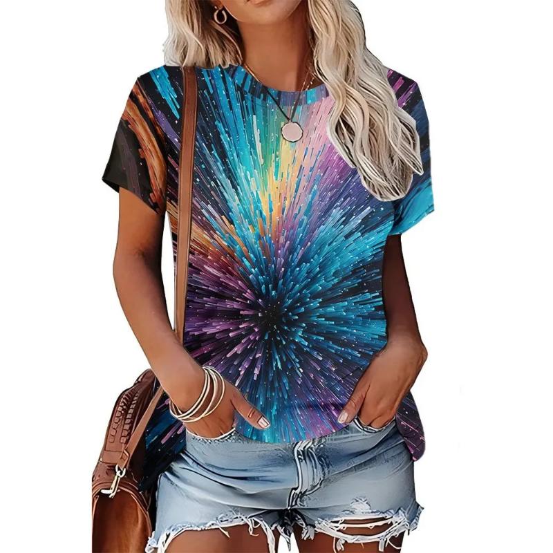 Fashion Women's Crew Neck T-Shirt Crew Neck Short Sleeve 3D Color Printing