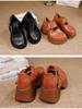 Johnature Genuine Leather Thick Soled Shoes Retro Versatile Buckle Strap Thick High Heels Women's Shoes