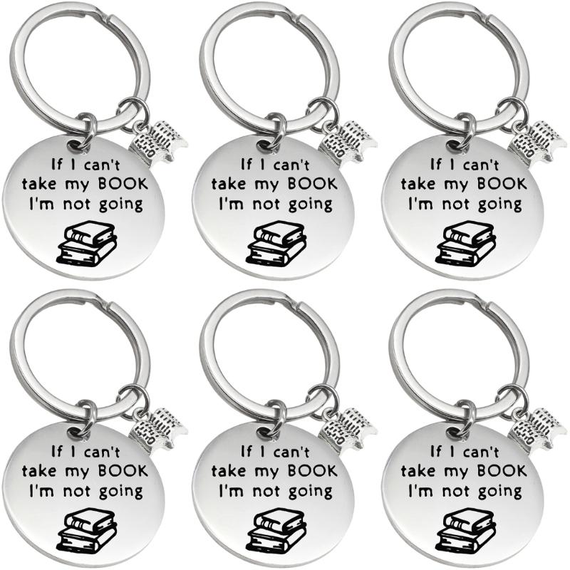 

Pack of 6 Stainless Steel Book Inspired Keychains Backpack Charm for Students Readers Gift Set Bag Accessories 1