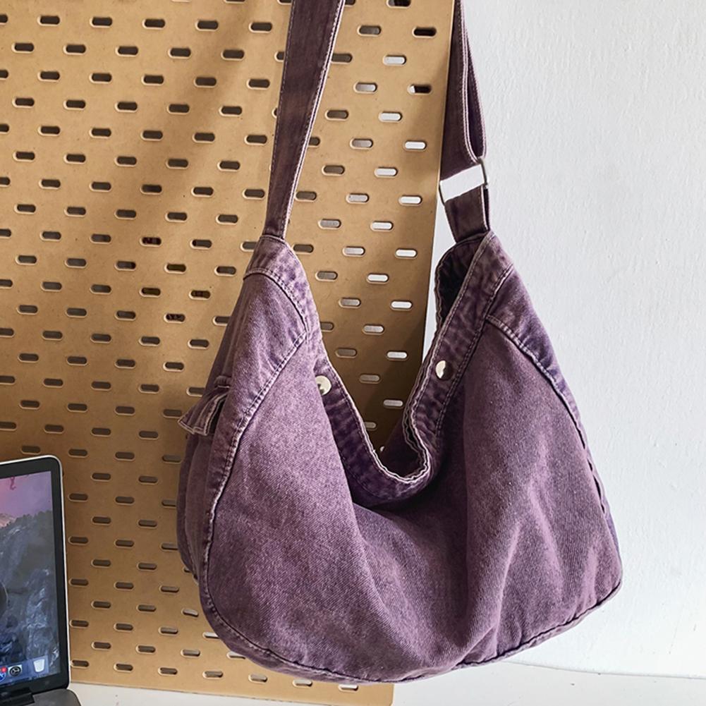 

Distressed Casual Shoulder Bag Women Hobo Crossbody Bag Solid Color Messenger Bag Adjustable Shoulder Strap Pockets for Shopping фіолетовий