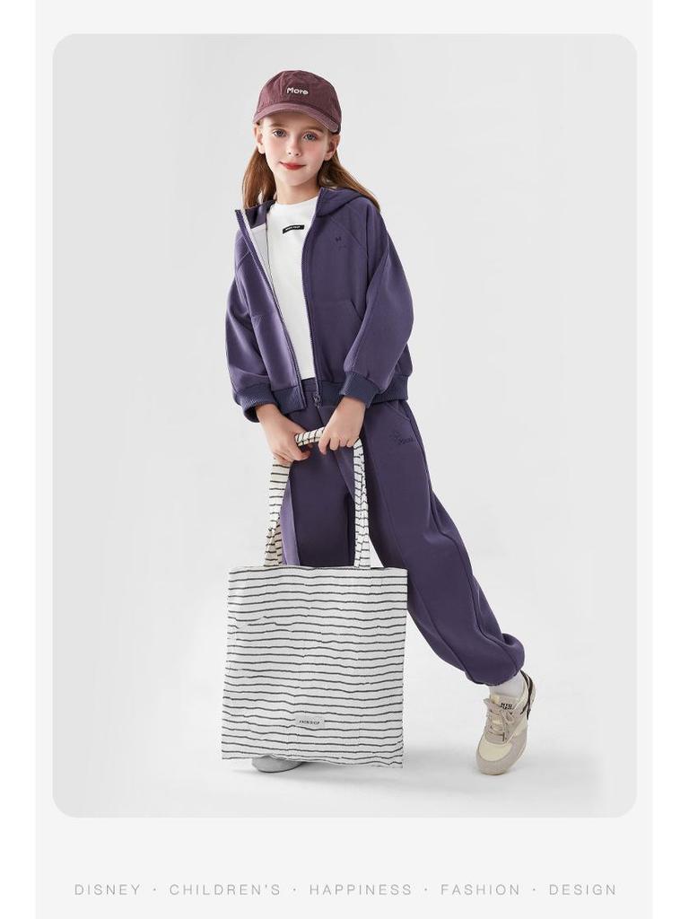 Autumn 2025 Minnie Girls' Tracksuit: Cute Hooded Jacket & Cuffed Sweatpants