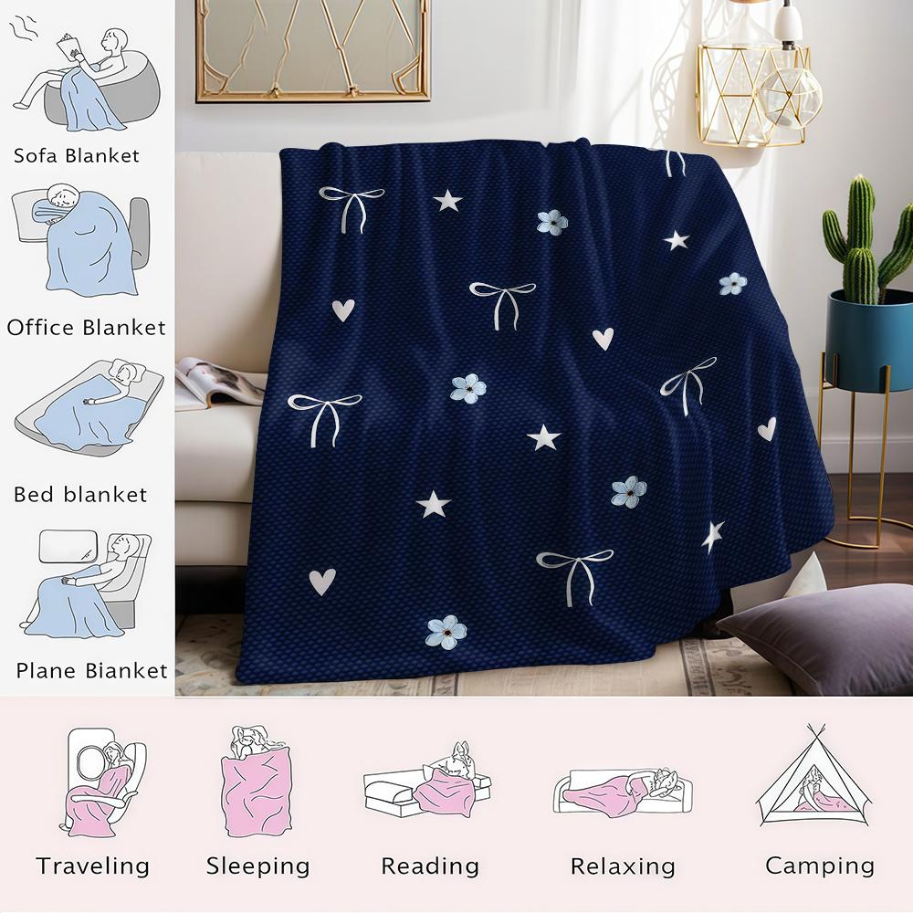 Navy White Bot Flannel Blanket Warm Soft Halloween Christmas Couch Warm Cozy Decorative Decor Gift for All Season