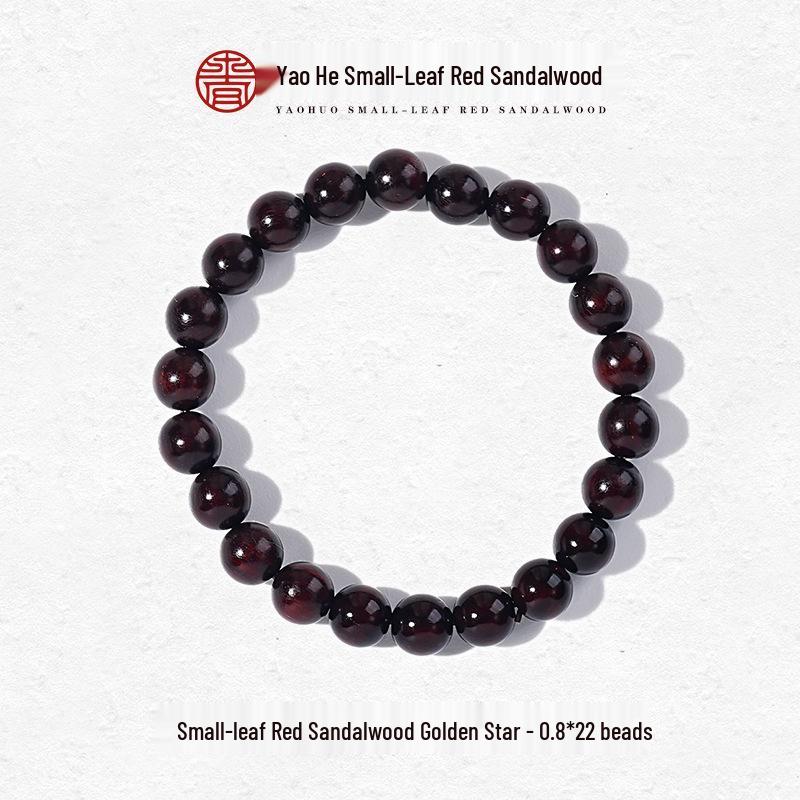 

Golden Star Natural Red Sandalwood Bracelet: 108 Bead Rosary for Prayer & Meditation, Single or Multiple Loops Available