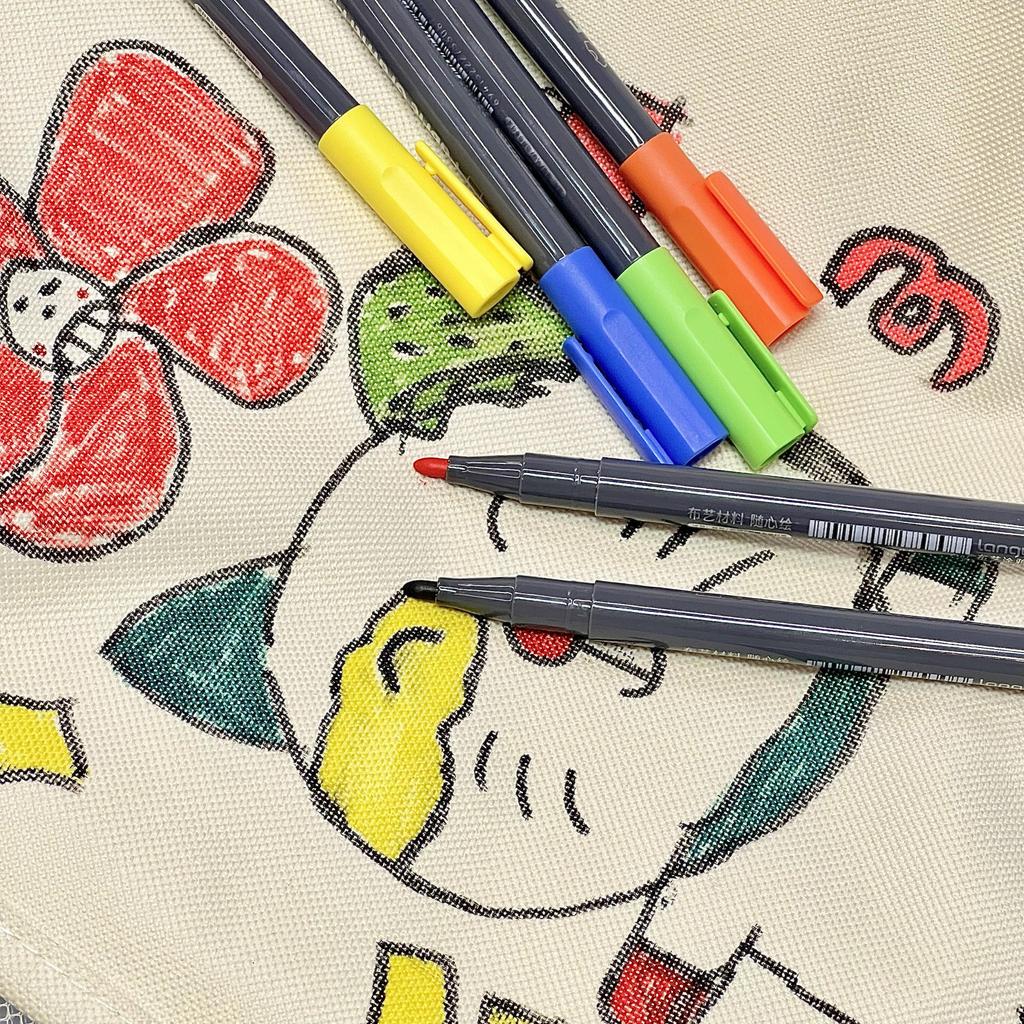 6pcs Fabric Graffiti Marker Pens Set Washable & Reusable Drawing for Cotton Canvas Linen DIY Paint School