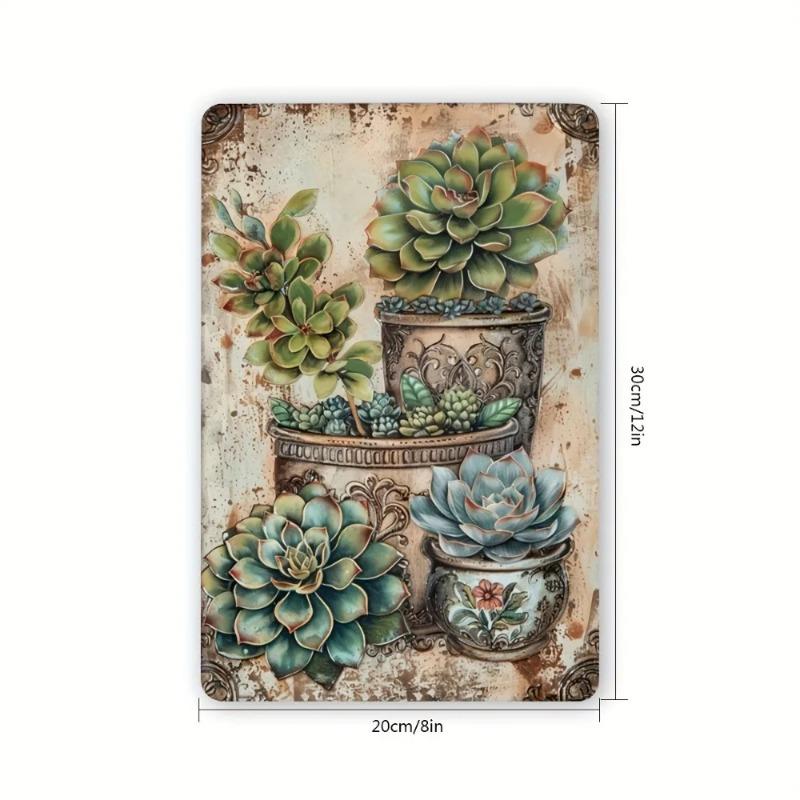 Vintage Metal Succulent Wall Decor 8x12 Inch Iron Foil Art for Kitchen Bar Cafe