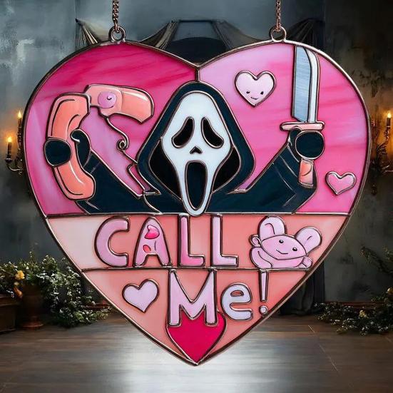 Pink Ghost Suncatcher Halloween Stained Glass Scream Ghost Decoration Acrylic Window Hanging Ornament for Home Office Kitchen Living Room Wall Decor