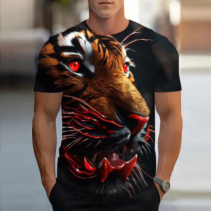 Fashion Men's Crew Neck Short Sleeve 3D Casual Color Printing Casual Short Sleeve Crew Neck T-Shirt