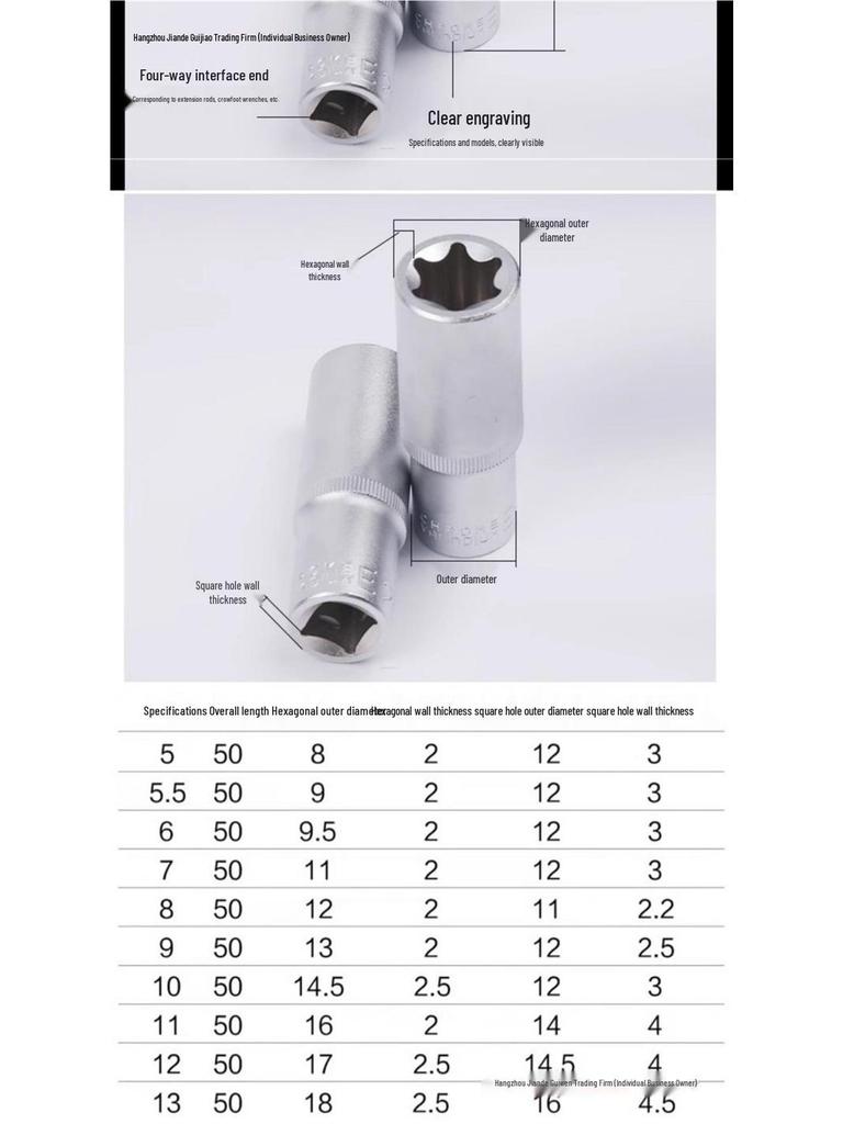 Auto Repair E-Type Spline Socket Set - Chrome Vanadium Steel 6-Point Torx Wrench Tool Set