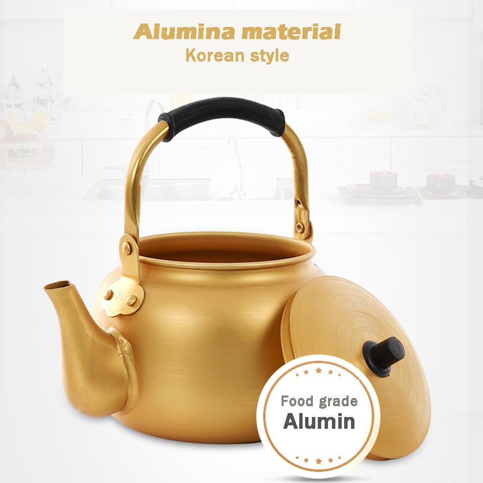 Korean style yellow aluminum kettle, Warm wine pot for home, Large capacity teakettle, Gas boiling water pot for kitchen, 3L/4L