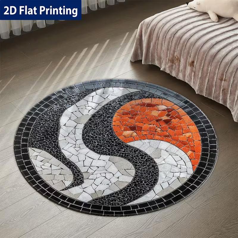 Yin Yang Mozaïek Kunst Rond Tapijt Retro Gebroken Steen Splicing Esthetisch Antislip Vloermat Boho Abstract Decor Zacht Tapijt 120X120CM