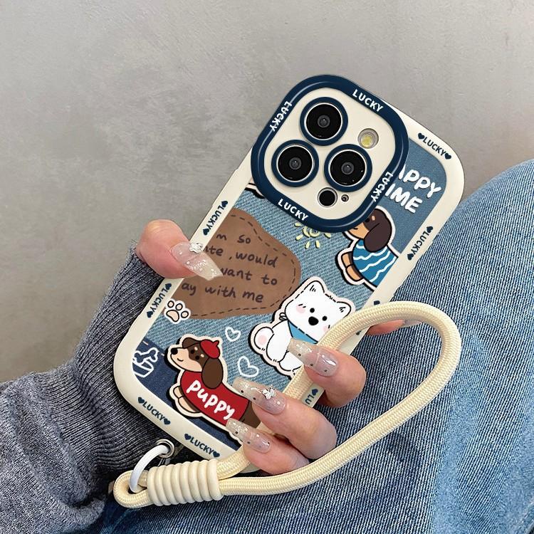 Denim Pattern Dog Suitable for Apple 16pm Puff Shell Iphone15 New 14 Creative 13 Cartoon 12 Anti Fall
