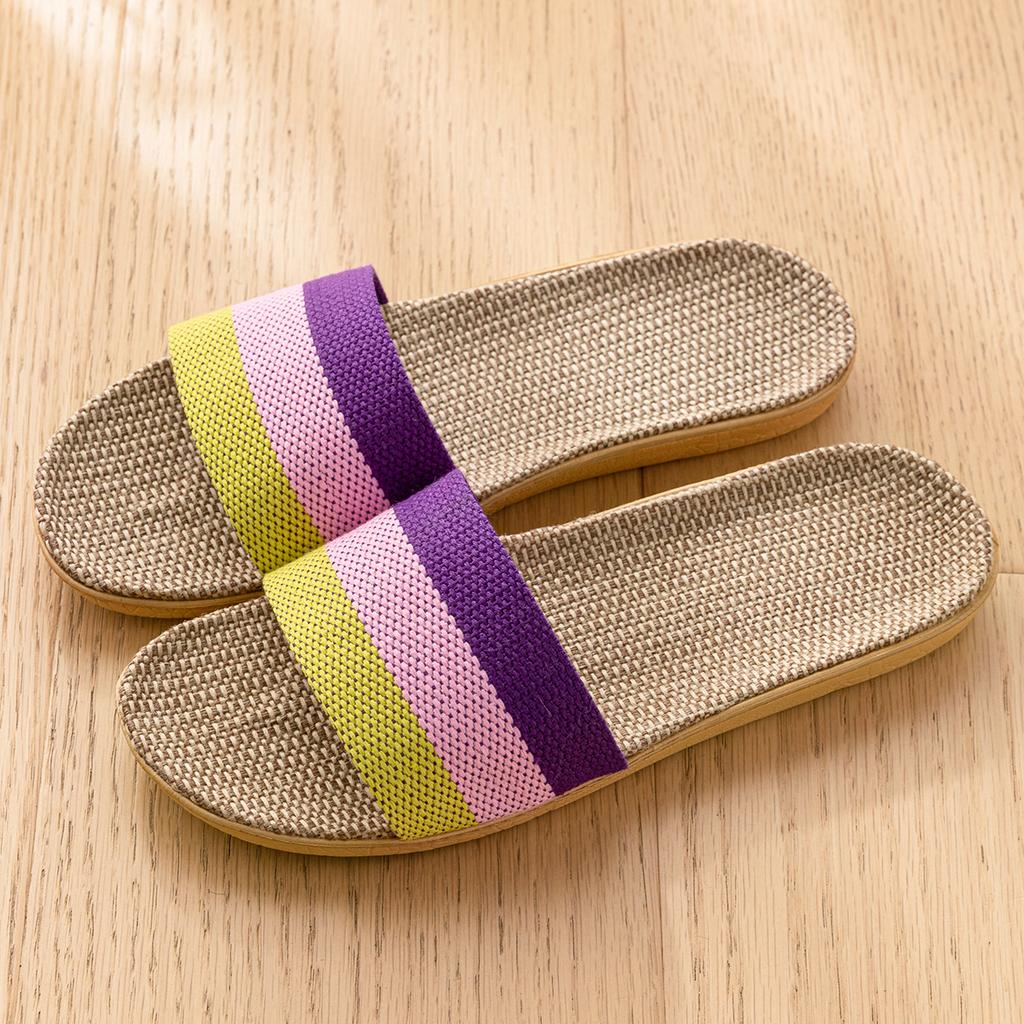 Summer Women Linen Slippers Lightweight Flat Home Slides Fashion Comfortable Non-slip Slippers Indoor Men Living Room Slippers