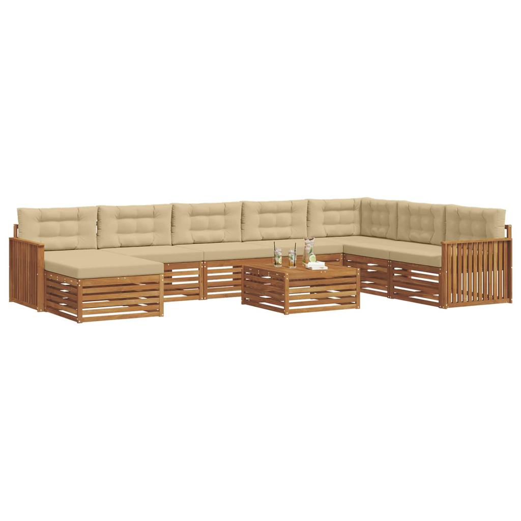 Outdoor Sofa Set 9 pcs Natural & Beige Solid Acacia Wood