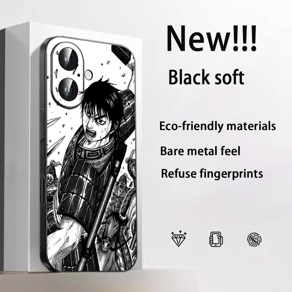 Kingdom Kanki Japan Anime Pattern Phone Case For iPhone 17 16 16e 15 14 13 12 Plus Mini Pro Max Soft Black Shockproof Cover