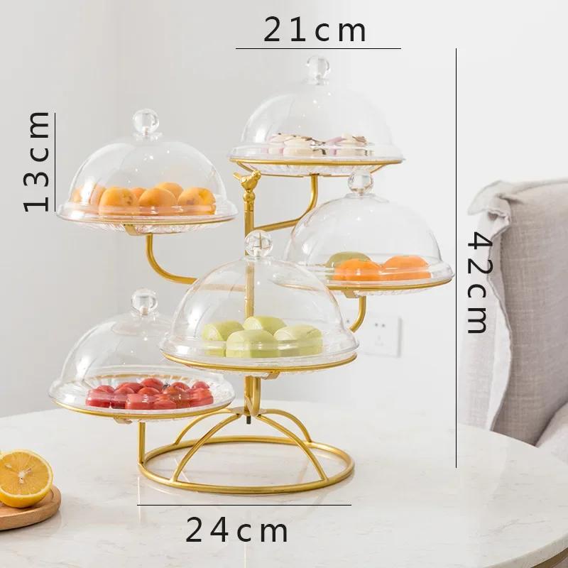 Fruit Stand Multi-layers  Snack Rack Cake Tray For Living Room Kitchen Round Base Hollow Dish Bracket Metal Shelf