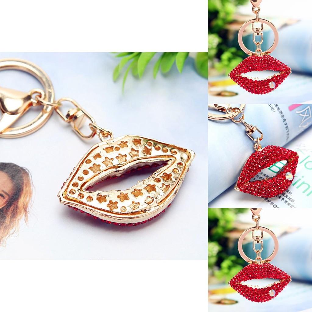 Fantastisk Strass Röd Läpp Metall Nyckelring Bedårande Trendig Bilnyckelhållare