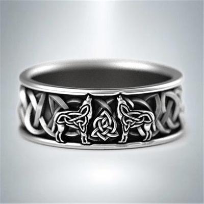 Amulet Ring Wolf Ring for Men Animal Wolf Jewelry for Men Boys Retro Wolf Totem Rings Wolf Signet Rings Norse Viking Wolf Head Ring