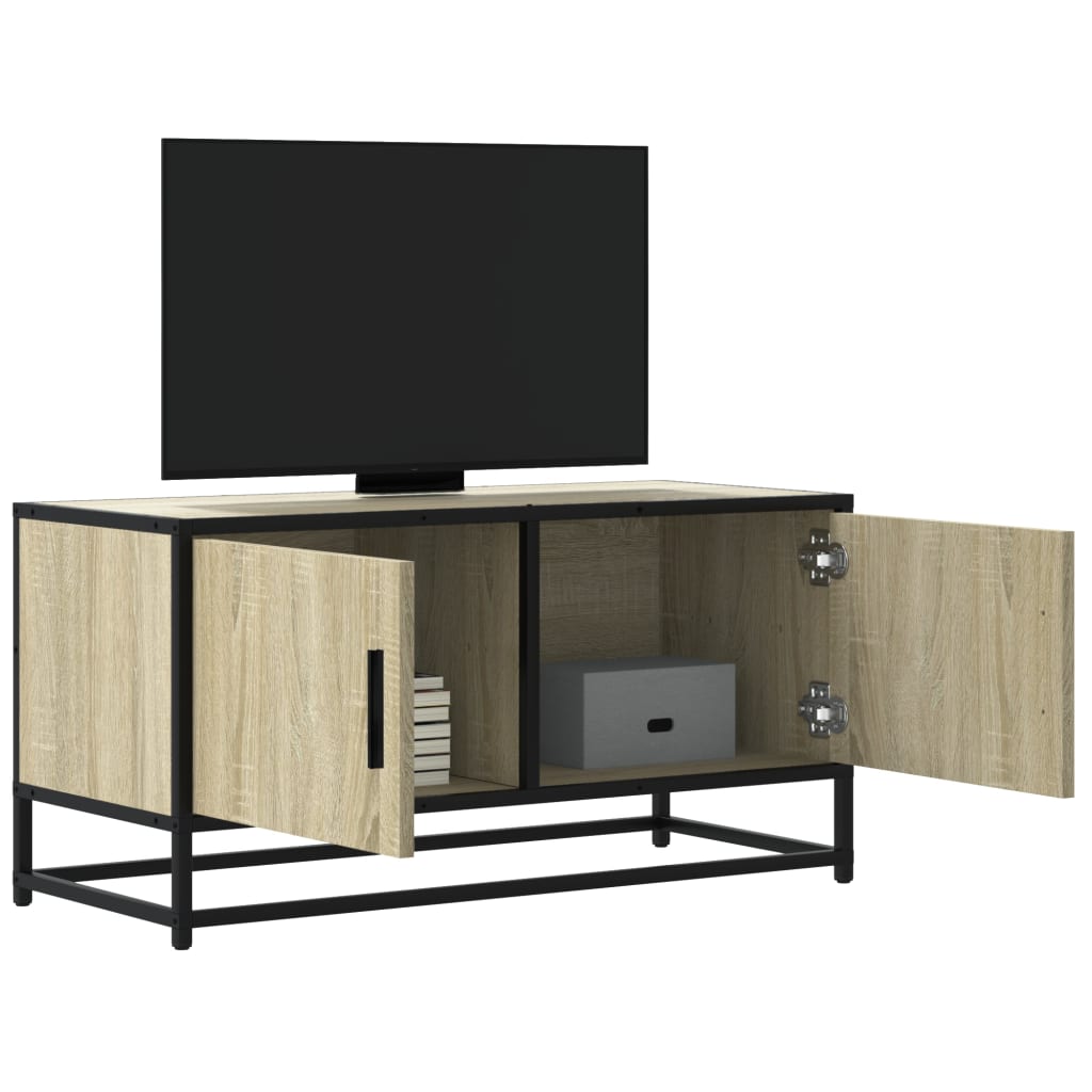 TV Stand in Sonoma Oak Finish 80 x 34.5 x 40 cm Made of Particleboard and Metal