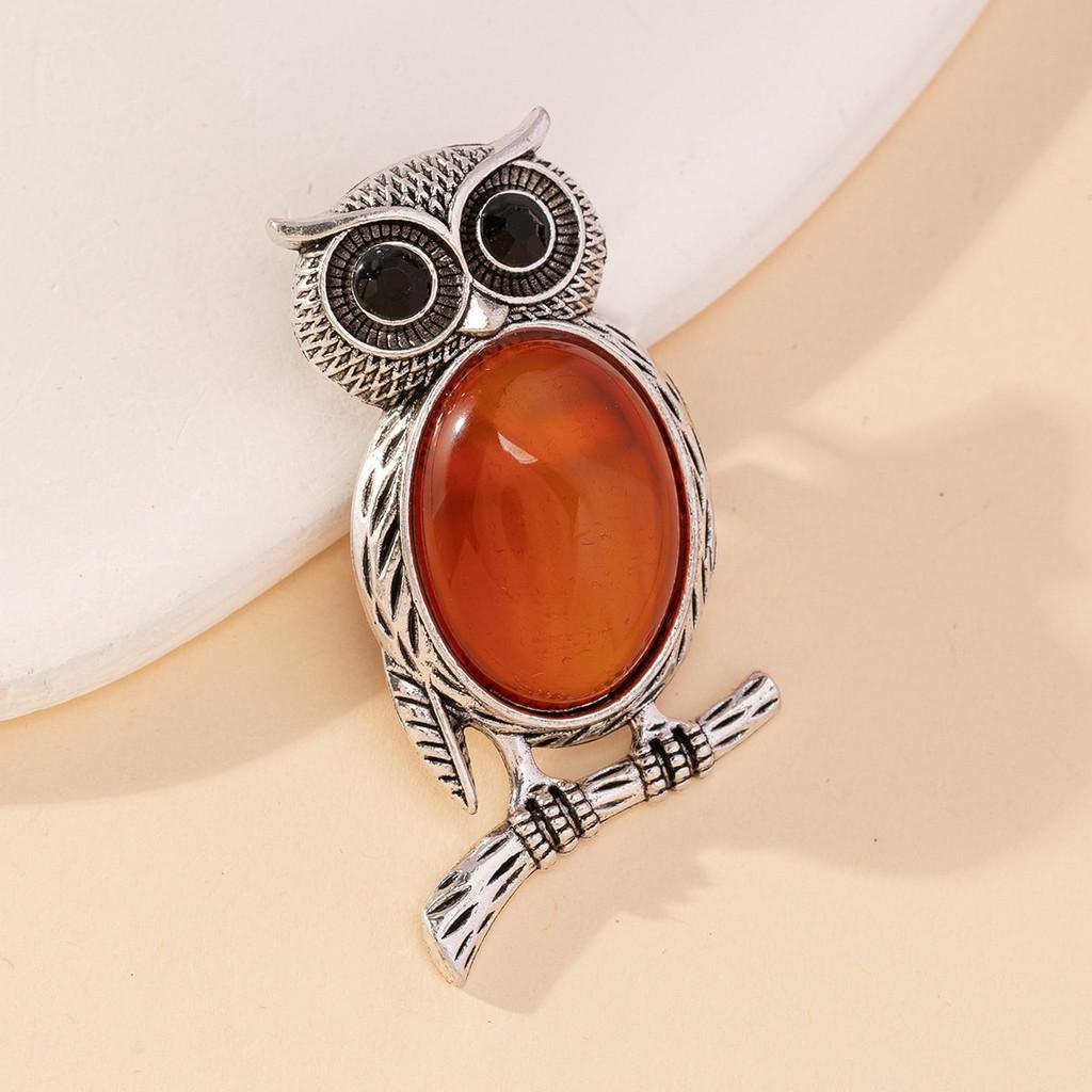Owl Pendant Brooch With Natural Stone Embedding For Fashion Accessories