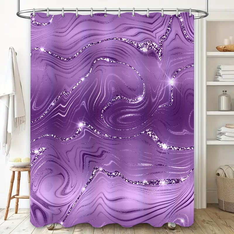 Luxurious Glitter Purple Shower Curtain Set For Bathroom Decor 3D Printed Polyester Fabric Waterproof Bath Liner With Hook Rings