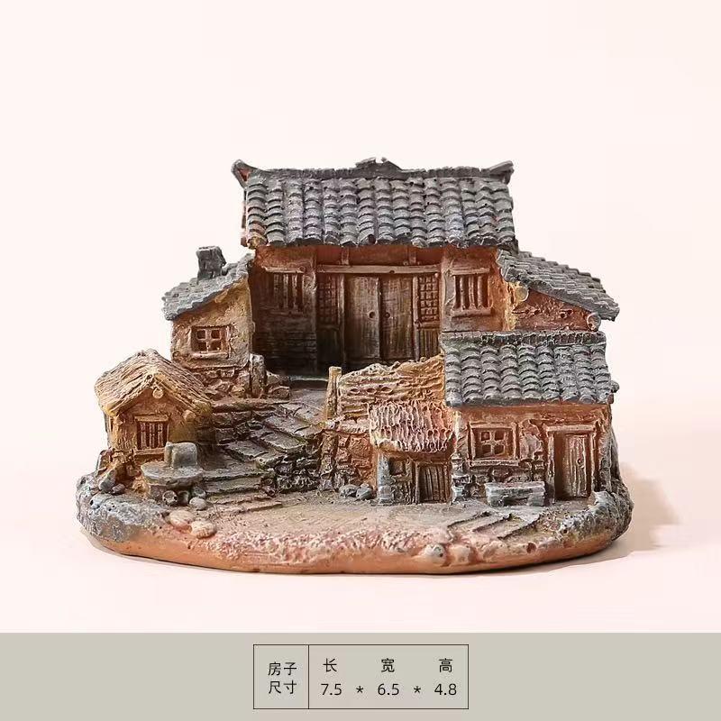 Rural old house decoration small model desktop creative micro landscape courtyard potted bonsai decoration