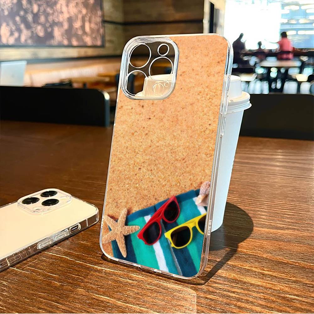 

Beach Vacation Phone Case For iPhone17,16,15,14,13,12,11 Plus,Pro Max Soft Transparent Cover iPhone16promax