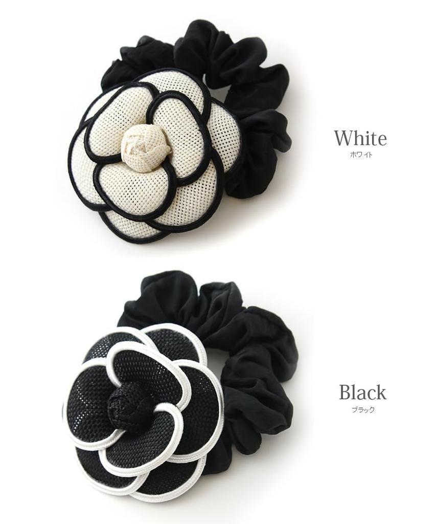 VINGTAINE Camellia Monochrome Elegant and Cute for and Kindergarten Entrance Ceremonies Scrunchie, Mesh, Adults, Weddings, After-Parties, Graduations,