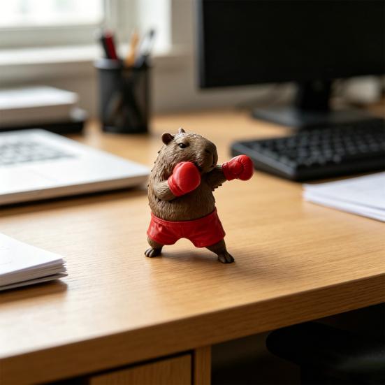 Figurka Kapibary Drukowana w 3D Zabawna Rzeźba Kapibary Bokserskiej Kolekcjonerska Ozdoba Zwierzęca do Dekoracji Domu Biura Biurka