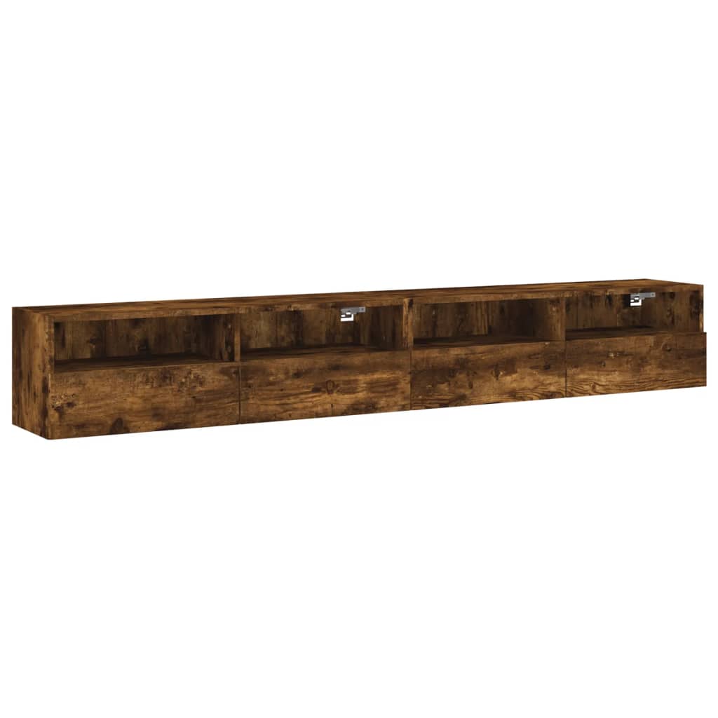 Wall Mounted TV Cabinets (2 Pcs) Smoked Oak 100 X 30 X 30 Cm Engineered Wood