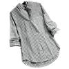 Spring and Autumn Women's Loose Plaid Lapel Long-sleeved Retro Pocket Shirt