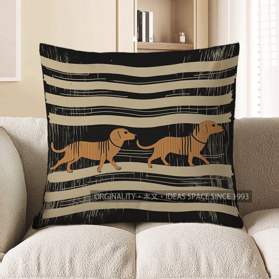 Home Decor Stylish Striped Dachshund Pattern Pillow Cover Pattern Cushion Cover Suitable For Sofa Bedroom Car Pillow Cover