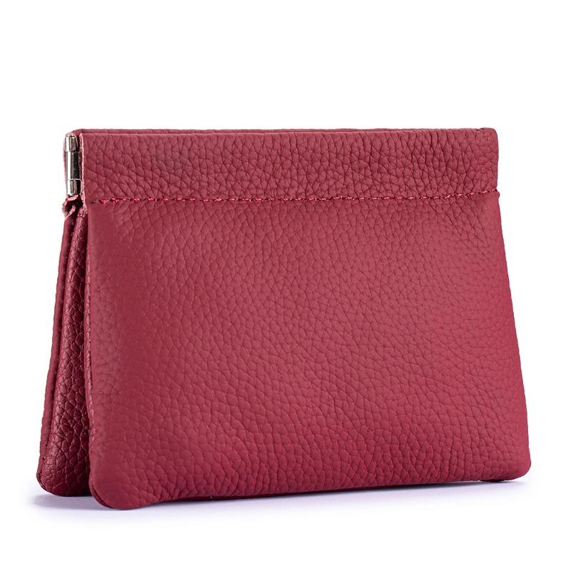

Japanese-style new mini leather lychee pattern shrapnel change bag automatic closure storage bag coin small wallet portable бордовый