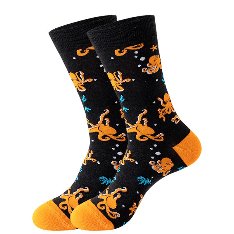 New Fashion Mens Socks Japanese Harajuku Happy Cartoon Socks Seahorse Crab Shrimp Coral Socks Trend Male Stockings Funny Socks