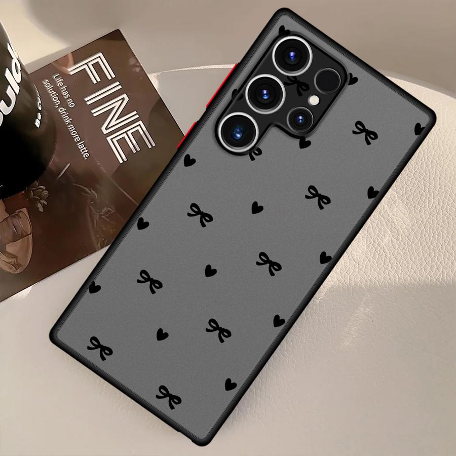 INS Korean Cute Love Heart Bow Funda Back Phone Cover Case for Samsung Galaxy S21 S24 Plus S26 S22 S20 FE Note 20 Ultra 10+ S23