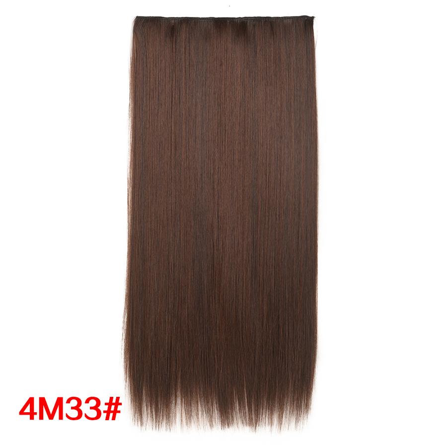 Leeons 5 Clips In Hair Extensions Synthetic Straight Heat-Resisting Fiber Clip On 24 Inch Blonde Brown Fashion Color For Women
