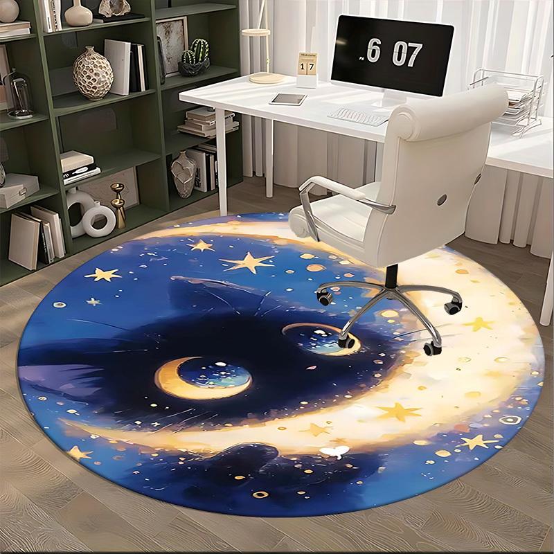 1pc Anime Design Round Carpet Office Chair Mat, Non Slip Rug for Home Decor, Living Room, Bedroom, Game Room, All Seasons