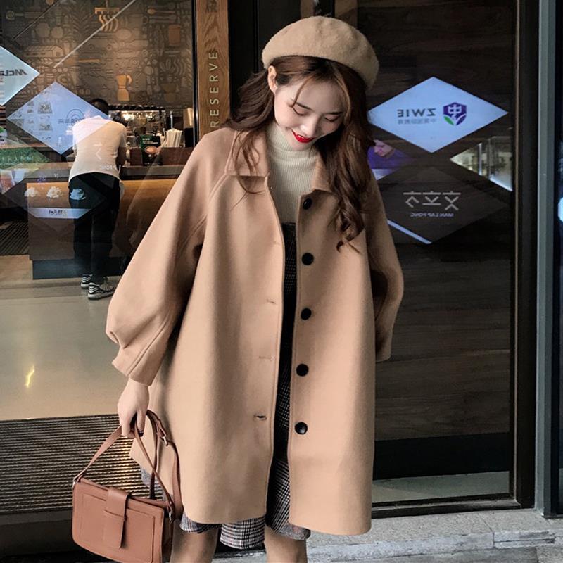 

Women s Mid-Length Korean-Style Loose Versatile Woolen Shirt Coat Autumn Winter Student Version S