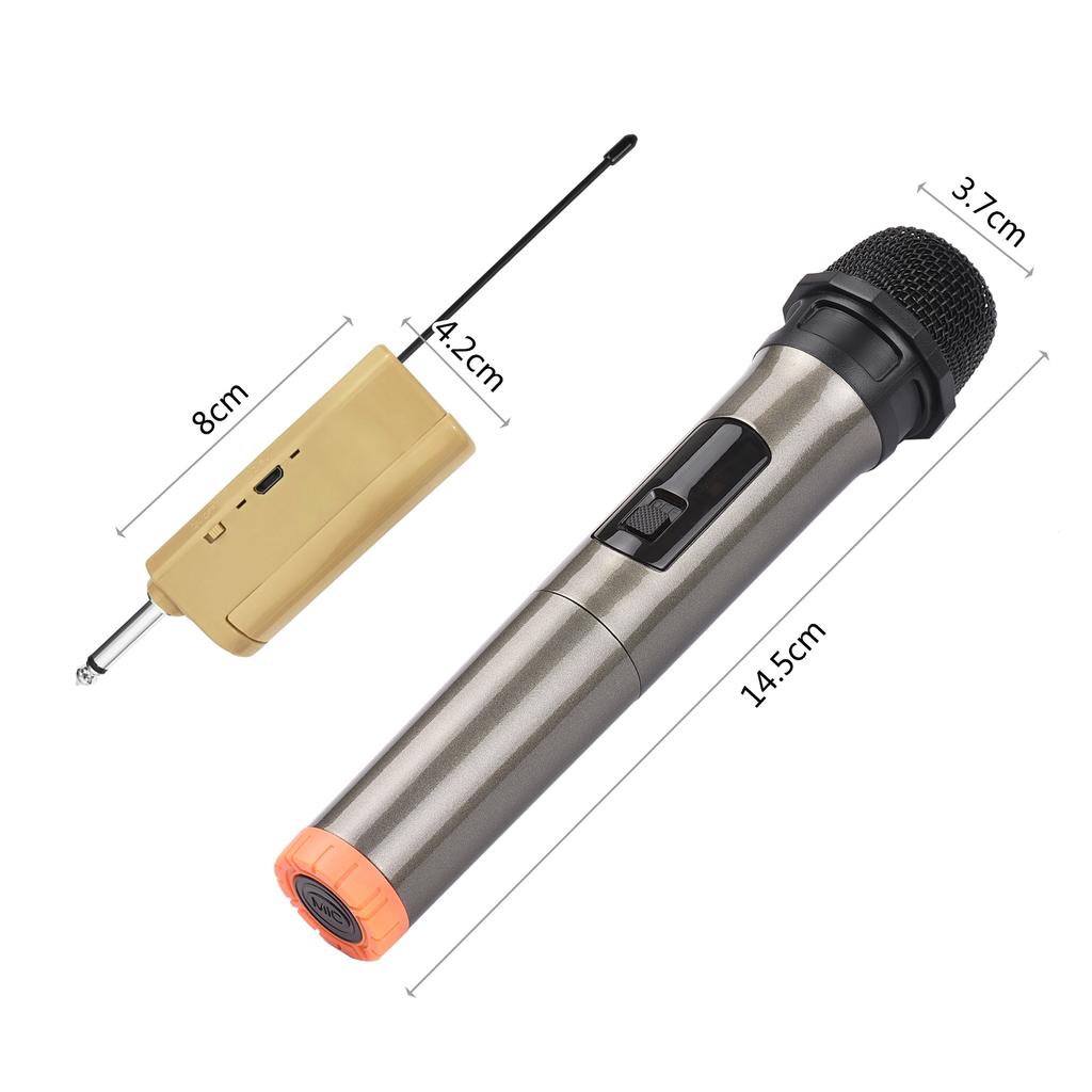 Handheld Wireless Microphone UHF Dynamic Mic with Portable Mini Receiver 6.35mm Plug Compatible with Speaker Karaoke System Home Theater System