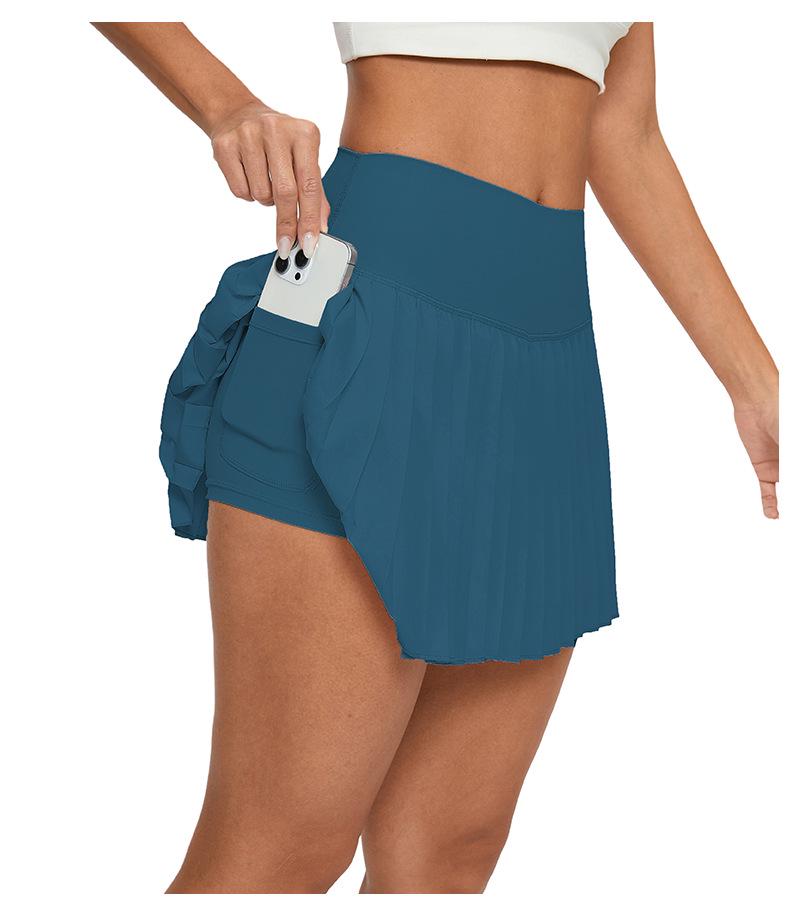 High-Waisted Pleated Sports Mini Skirt with Pockets - Women's Anti-Exposure Tennis Skirt