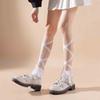 Women Japanese Ballet JK Sweet Ruffle Lace Cotton Crew Socks Elegant Ribbon Tie Bandage Solid Color Ankle Socks Hosiery