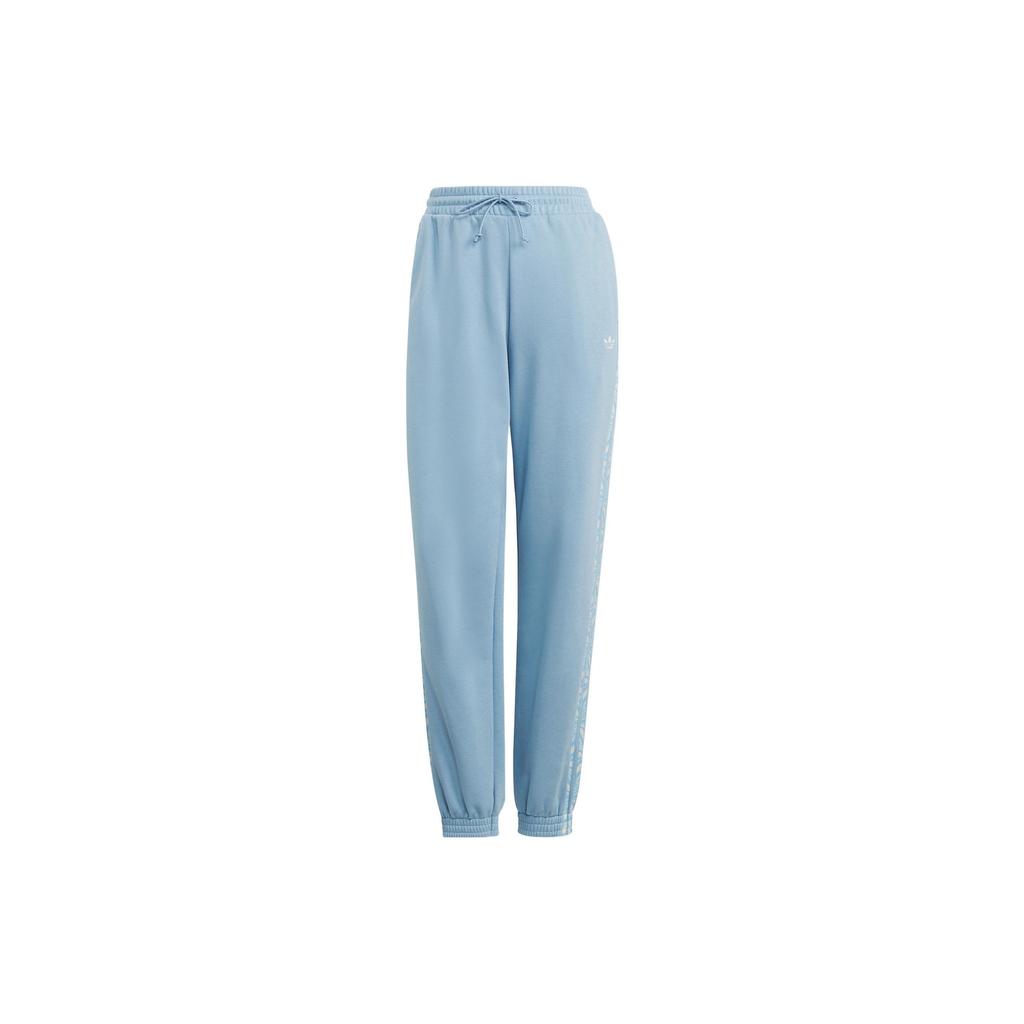 Adidas Originals Solid Color Brand Logo Embroidered Drawstring Cuffed Sweatpants Women Bottoms Sky-Blue IJ8181