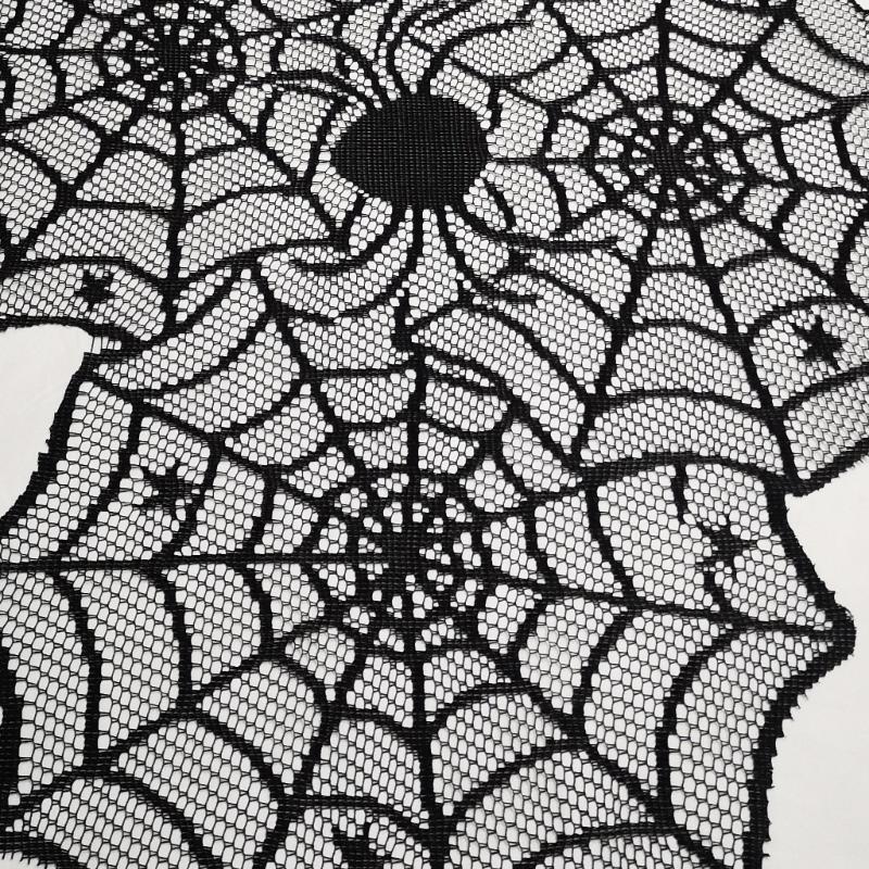 Elegant Black Spiderweb Tablecloth Halloweens Dinner Decoration 180cm Laces Design Indoor Party Decoration Long Polyester