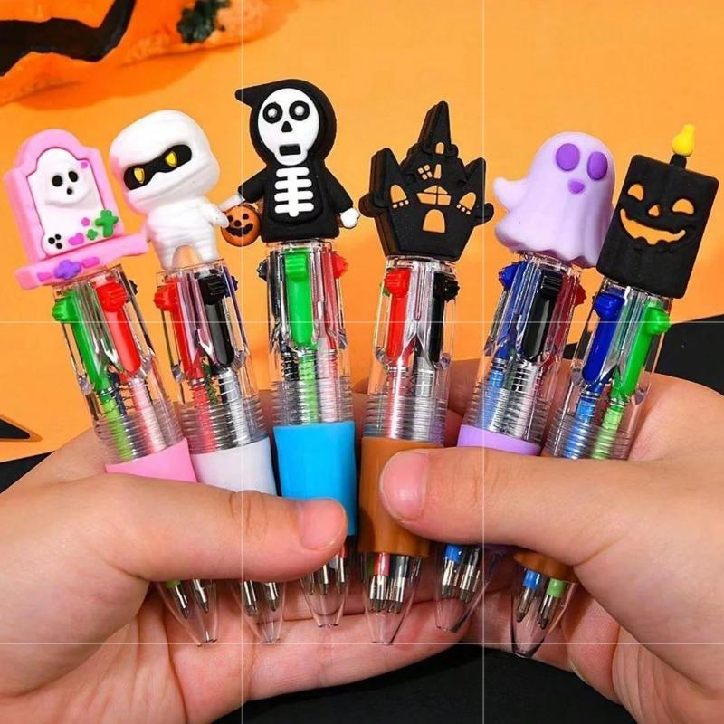 20Pcs- Halloween Mini Multicolor Pens In One 4-In-1 Cute Halloween Ballpoint Pen, Pumpkin Witch Spooky Witch Skeleton Pen Suitable For Halloween