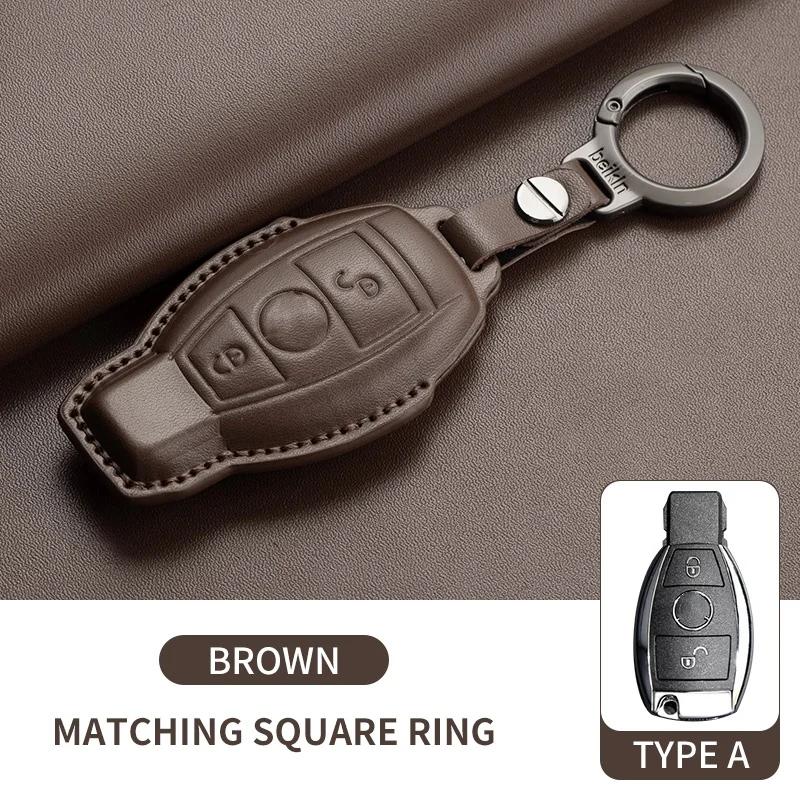 Leather Car Key Case Cover For Mercedes Benz E C G M R S Class W204 W212 W176 GLC CLA GLA AMG 2025 Key Shell Car Accessories